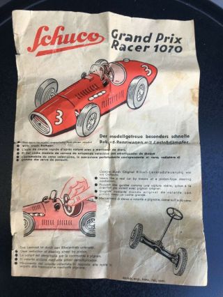 Vintage Schuco Grand Prix Racer 1070 Toy Car Instructions Sheet Western Germany
