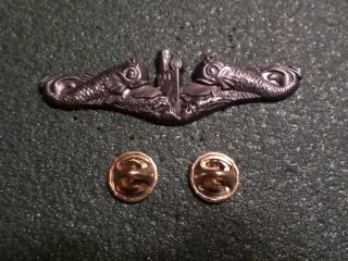 U.  S Military Navy Silver Enlisted Submarine Pin Badge Double Clutch Back
