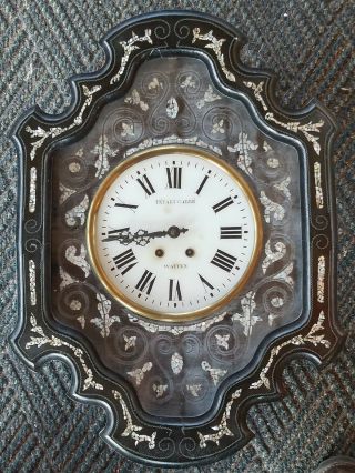 Rare Antique French Wall Clock Circa 1800s With Mother Of Pearl Inlay