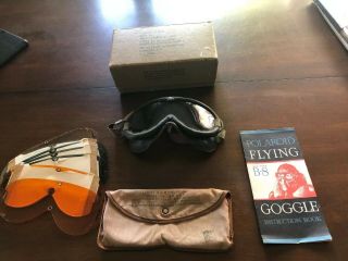 Vintage Aaf B - 8 Wwii Flying Goggle Polaroid Box Instructions Lenses Us Army