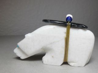 Zuni Fetish F - 993 White Marble Bear W/offering By Michael Laweka