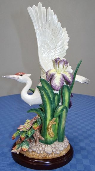Vtg Fitz And Floyd Classics Crane Egret Heron & Purple Iris Reeds Figurine Rare