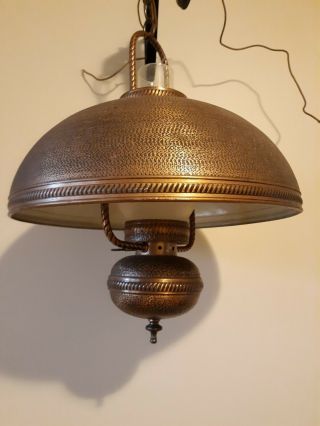 Copper Hanging Ceiling Swag Hurricane Style Light Fixture Mid Century Vintage