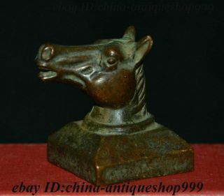 Antique China Dynasty Palace Bronze Horse Head Imperial Seal Stamp Signet Statue
