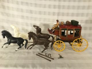 Vintage Hand Made Us Mail Stagecoach Model With Horses,  Some Parts Missing