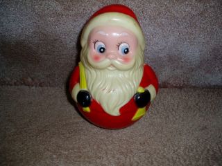 Adorable Vintage " Roly - Poly " Santa Claus Toy With Bell Inside Xmas