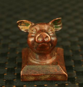 Vintage Rare Old Copper Pig Head Seal Home Decoration