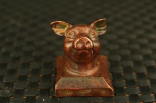 Vintage rare old copper Pig head seal home decoration 2