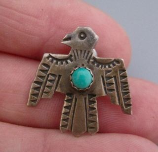 Vintage Navajo Old Pawn Sterling Turquoise Fred Harvey era Thunderbird Earrings 2