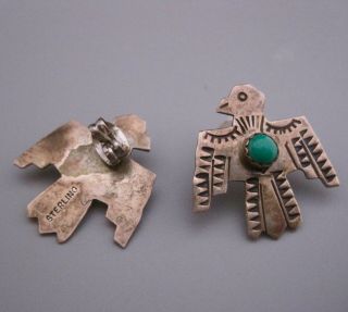 Vintage Navajo Old Pawn Sterling Turquoise Fred Harvey era Thunderbird Earrings 3