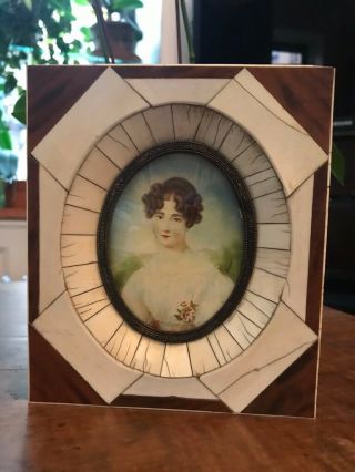 Antique French Miniature Portrait Paintings of Two Ladies 3