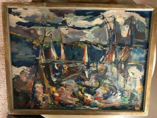 Vintage Abstract Oil Painting By Listed Pittsburgh Artist Nate Dunn (1896 - 1983)