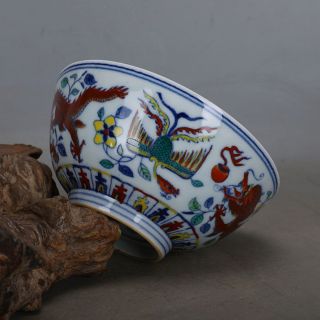 China Antique Porcelain Qing Yongzheng Blue White Dragon Phoenix Bowl Rt