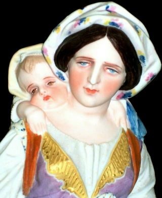 Antique French Sevres Qty Limoges Lady Mother With Baby Kids Porcelain Figurine
