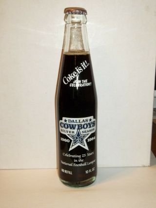 10 Oz Coca Cola Commemorative Bottle - 1984 Dallas Cowboys Silver Season