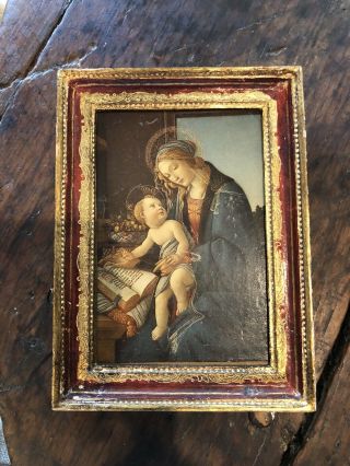 Religious Icon On Board Vintage Italy Gilt Frame Madonna And Child