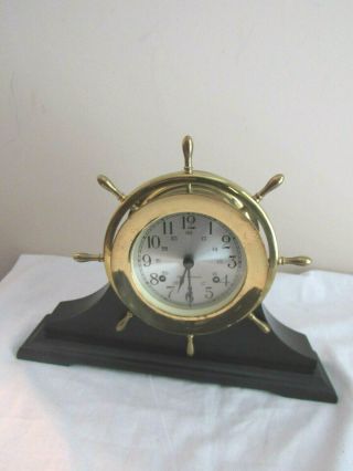 Vtg Antique - Seth Thomas Helmsman Nautical Ships Bell Clock & Wood Stand Base
