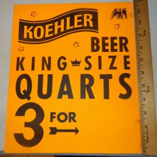 Koehler Beer Point Of Purchase Sign Erie Pa
