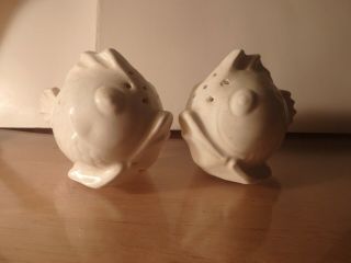 Vintage Ceramic Fish Salt & Pepper Shakers White Puffy Made In Germany