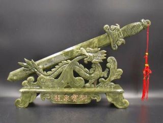 100 Natural Jasper Jade Handmade Carved Statue Dragon & Sword Deco Art