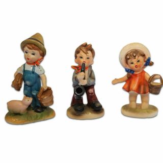 3 Very Rare Vintage Collectible Ceramic Figures Saxophone Farmer Picnic Antique