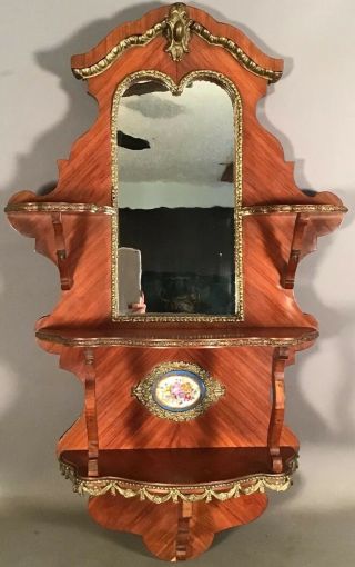 Ca.  1900 Antique French Victorian Style Wall Hanging Curio Old Mirrored Shelf