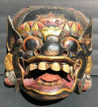 Large Vintage Balinese Mask Demon Topeng Hand Carved Wood Bali Folk Art Theatre