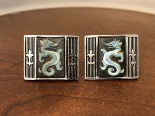 Vintage Toshikane Painted Dragon Cuff Links From Japan
