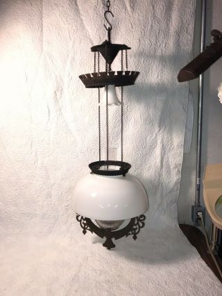 1877 Antique Signed Bradley & Hubbard Iron Horse Cast Iron Hanging Lamp Beauty