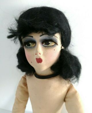 Vintage 1920s Boudoir Doll Gerling Toy Co Rooted Lashes Black Hair Cloth French