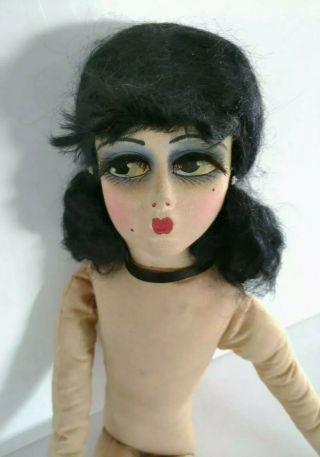 Vintage 1920s Boudoir Doll Gerling Toy Co Rooted Lashes Black Hair Cloth French 2