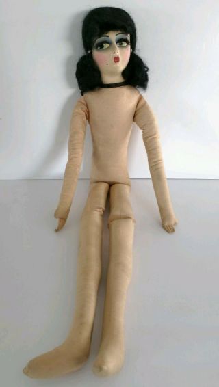 Vintage 1920s Boudoir Doll Gerling Toy Co Rooted Lashes Black Hair Cloth French 3