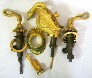 Vintage Sherle Wagner 24kt Gold Plate Over Brass Swan Sink Faucet Set