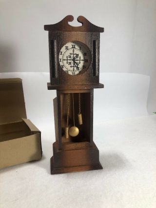Vintage Wood Mini Grandfather Clock Pocket Watch Holder 8 " Tall With Tag