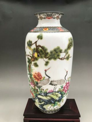Exquisite China Handmade Porcelain Red - Crowned Crane Vase Yongzheng Mark N082