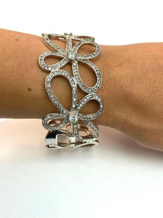 Sexy Vintage Sterling Silver Flower Silhouette Cuff Bracelet