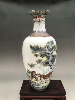 Exquisite China Handmade Porcelain Tiger Vase Yongzheng Mark N081