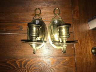 Vintage Pair 2 Brass Wall Sconces Candle Holders 3” x 6”Traditional Candlestick 2