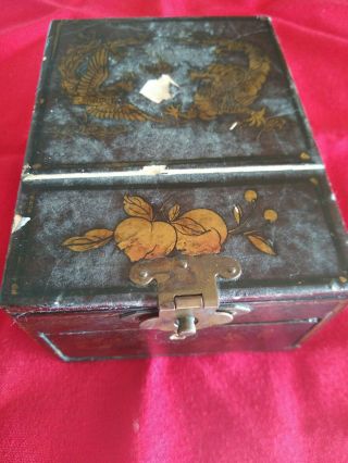 Antique Chinese Lacquered Box With Drawer And Mirror