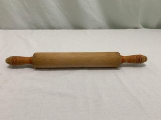 Vintage Wooden Rolling Pin 16 - 1/2 " Total Length Red On Handles