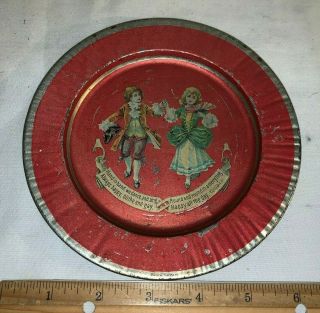 Antique Tin Litho Victorian Tea Set Toy Plate Tray Boy Girl Sing Dance Happy Day