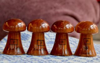 2 Pair Wood Mushroom Souvenir Salt & Pepper Shakers Oklahoma & Virginia Vintage