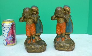 Antique Early 1900s Children Playing Guess Who Galvano Bronze Bookends