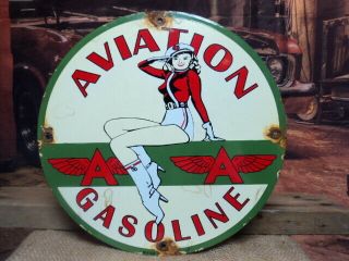 Vintage 1931 Flying A Aviation Gasoline Porcelain Service Station Pump Sign