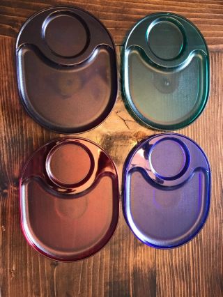 Tupperware Snackatizer 4 Snack Plates Acrylic Jewel Tones Red Green Blue Purple