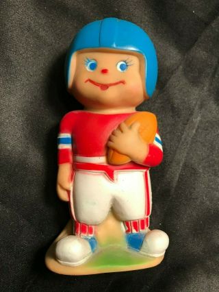 Vintage Football Player Boy With Ball And Helmet Rubber Squeak Toy 6 " Tall