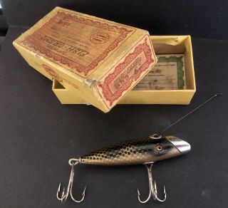 South Bend Fish Oreno Tough Color Vintage Wooden Fishing Lure Box Guarantee Card