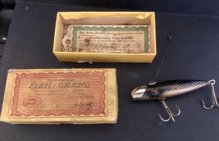 South Bend Fish Oreno TOUGH COLOR Vintage Wooden Fishing Lure Box Guarantee Card 2