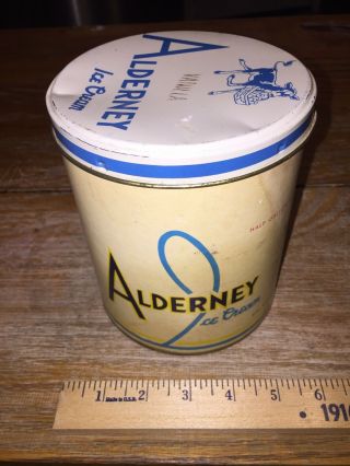 Alderney Ice Cream Old Vintage Vanilla Container Tin Can Newark Nj Half Gallon