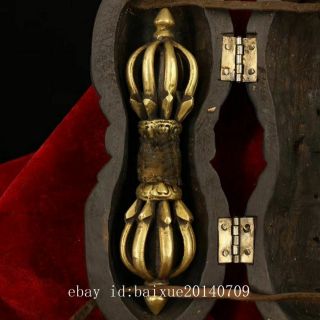 Rare Old Tibetan Buddhist Supplies Bronze Demon Pestle Bell Faqi wood Box Ae01A 2